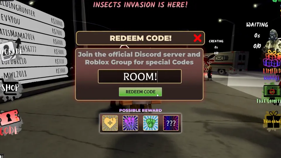 Keep the Door Locked in-game CODE redeem text field